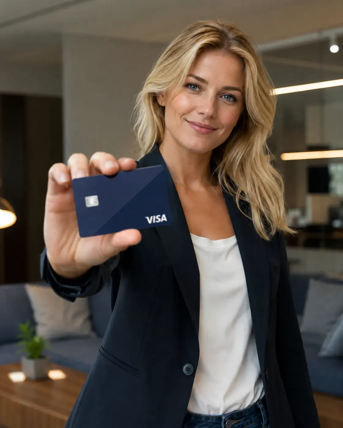Person som viser et VISA-kort