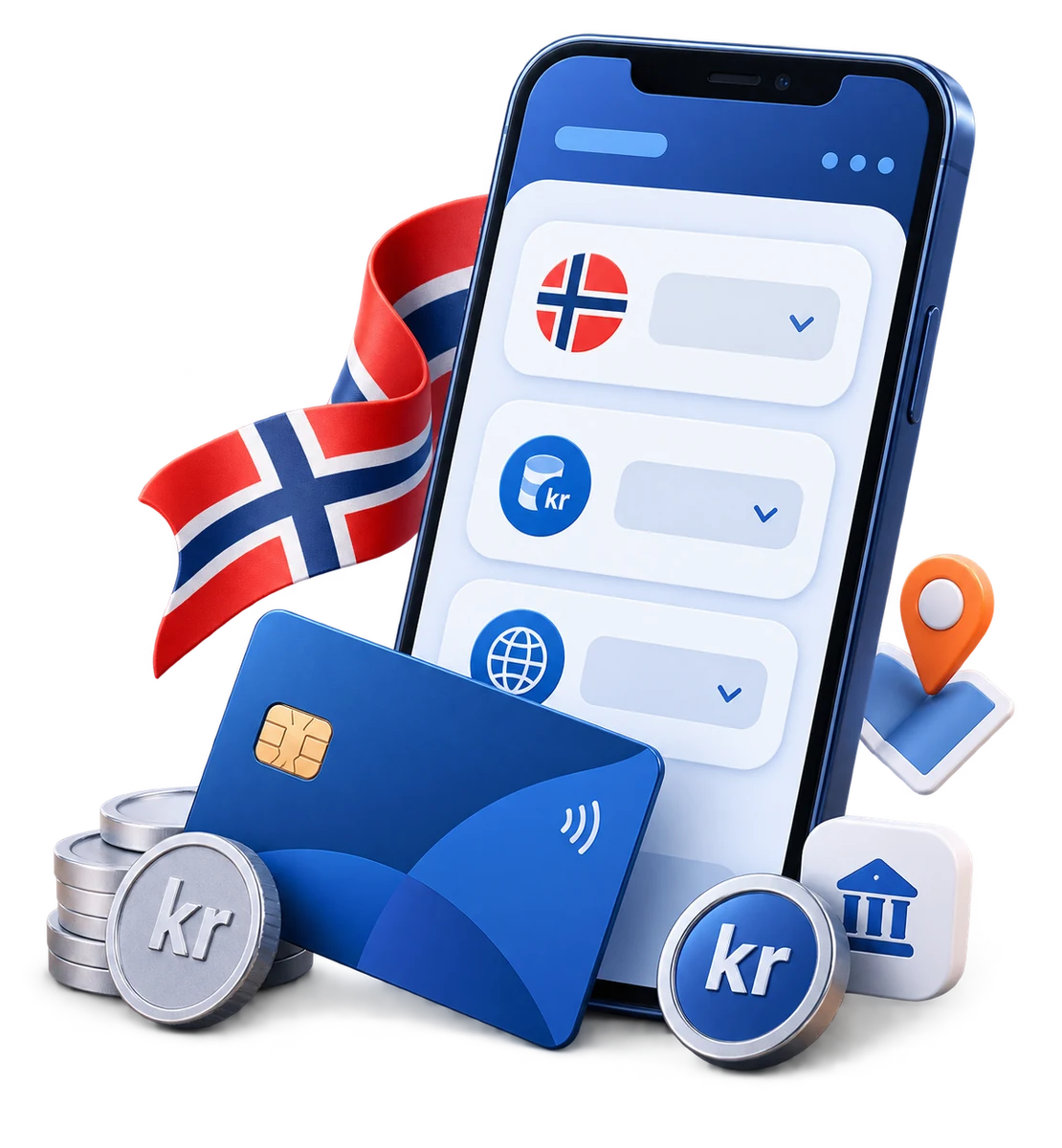 Mobil, betalingskort og norske kroner som illustrerer casinovalg for spillere i Norge