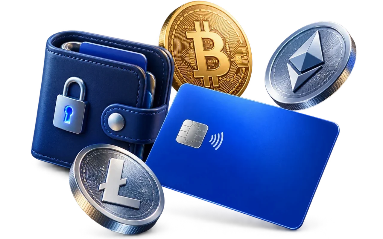 Betalingskort, kryptolommebok og populære kryptovalutaer
