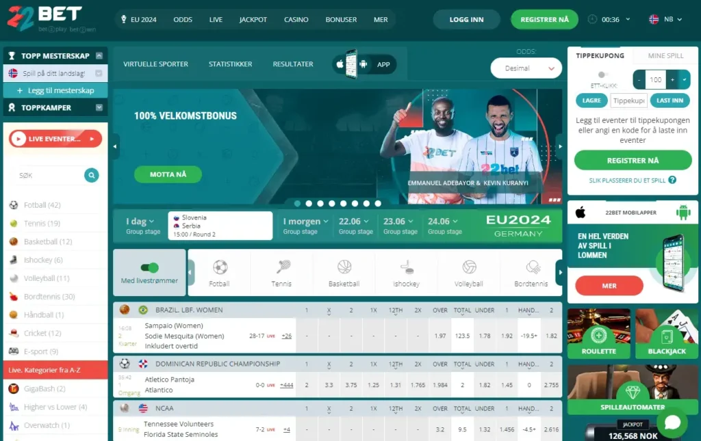 22bet Casino forside