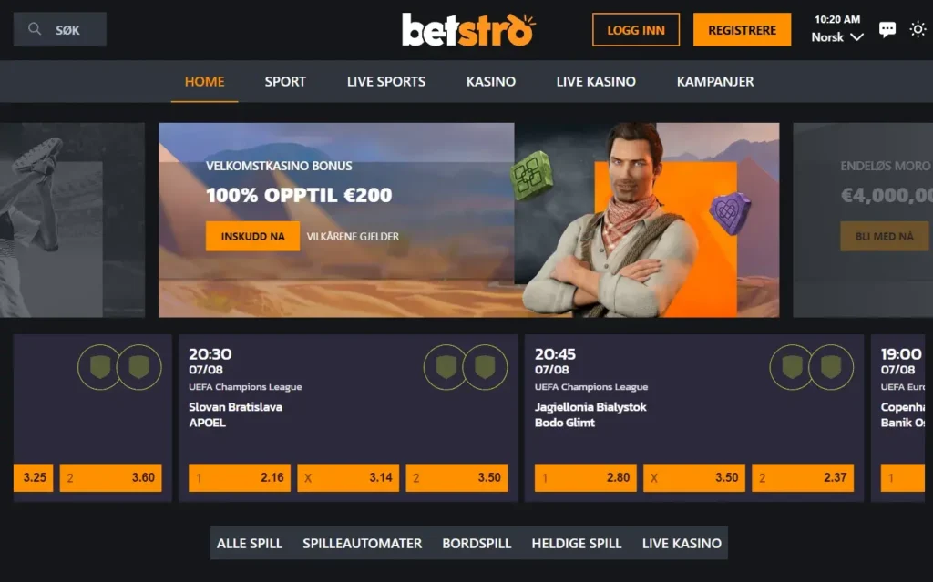 Betstro Casino forside
