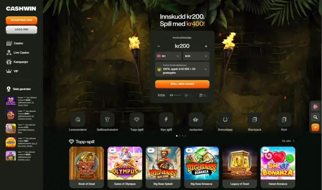 CashWin Casino forside