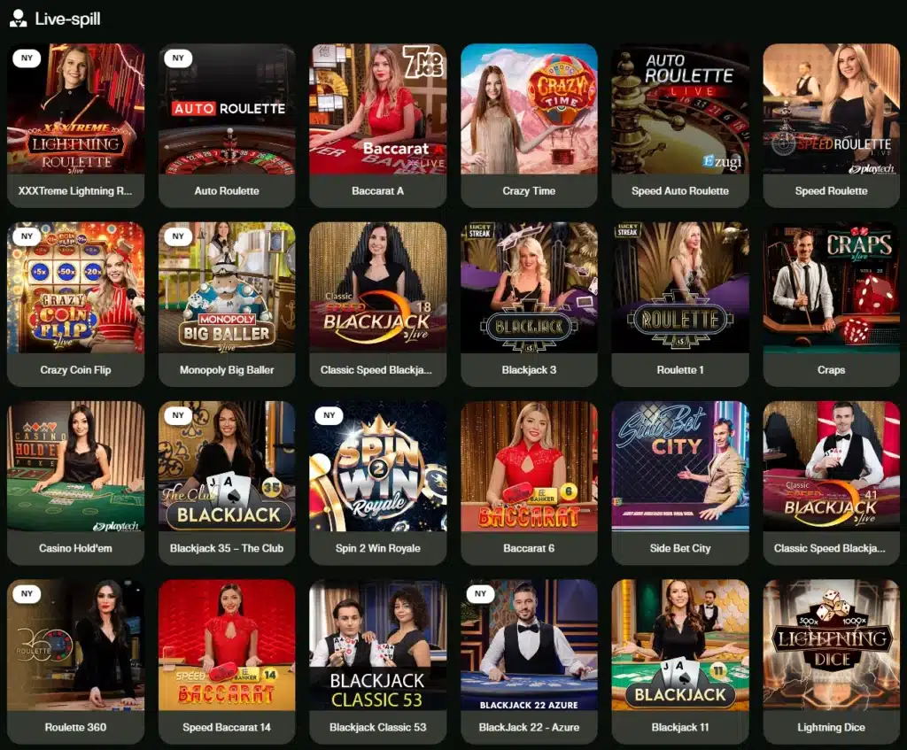 CashWin Spillopplevelse spillutvalg Live Casino