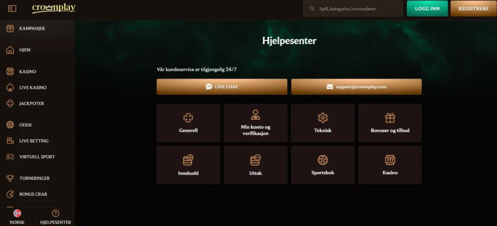 hjelpesenter crownplay