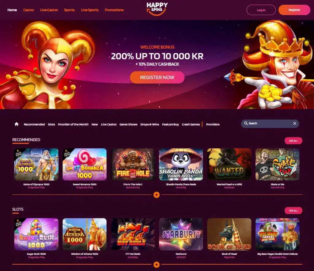 HappySpins Casino forside