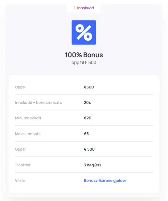 Hype Kasino 100 prosent match bonus forste innskudd