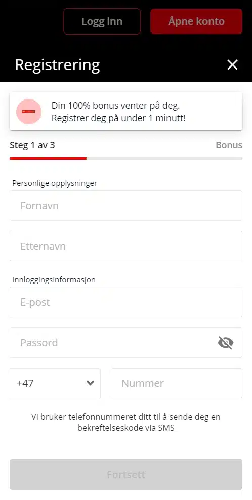 Registrer spillekonto hos iBet