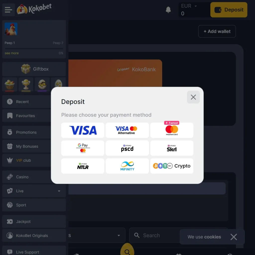 Kokobet Casino Betalninger