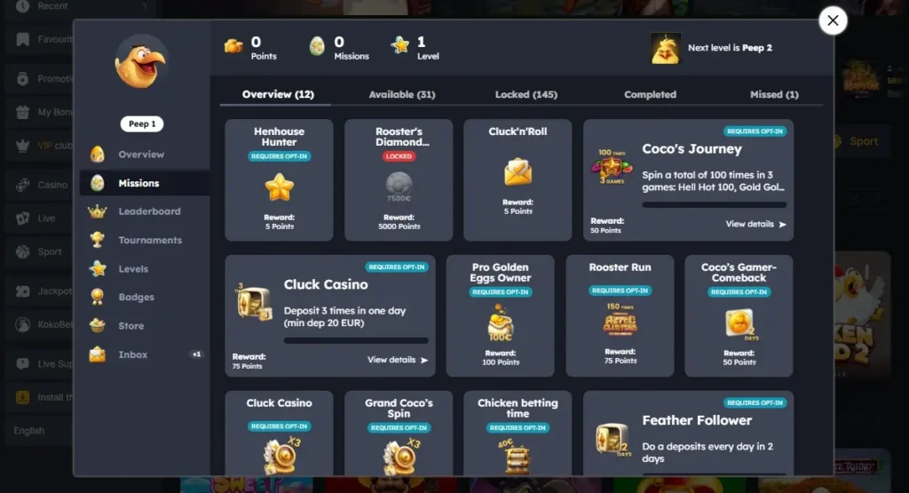 Kokobet Casino VIP missions