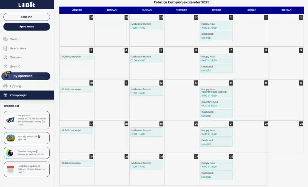Lilibet Casino Kampanjekalender