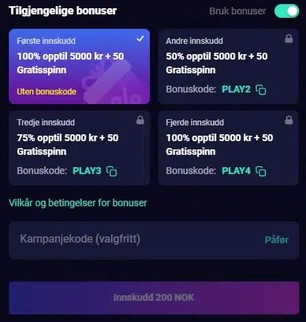 Innskudd med VISA hos Lucky7 Casino