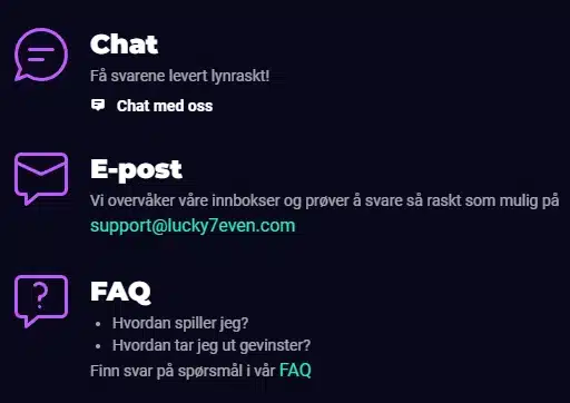 Kundeservice hos Lucky7 Casino