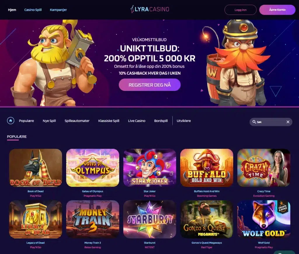 Lyra Casino forside