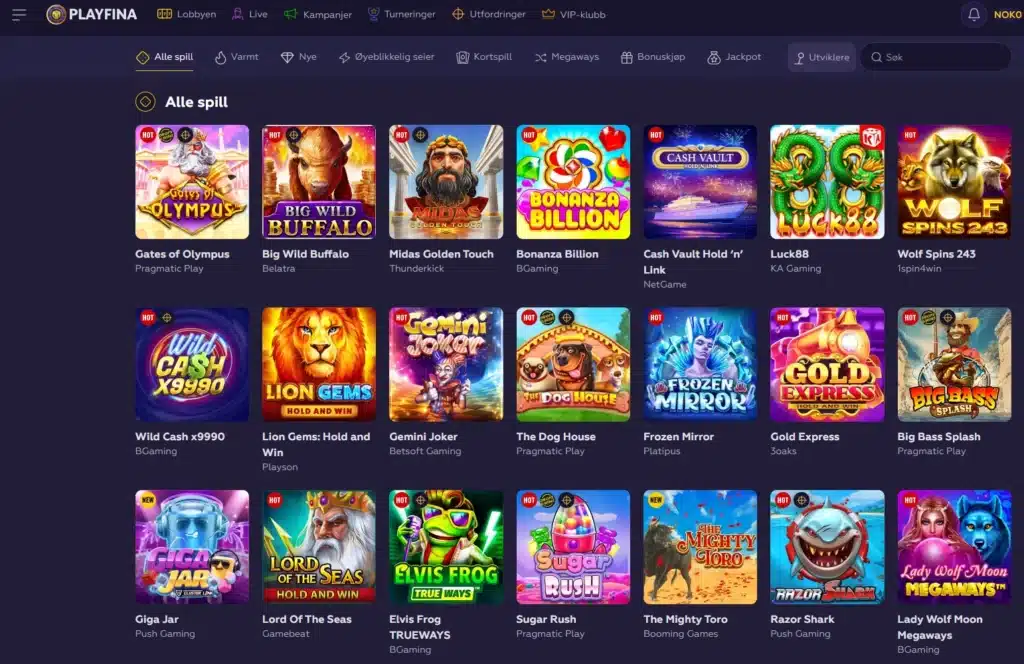 Spillautomater hos Playfina Casino