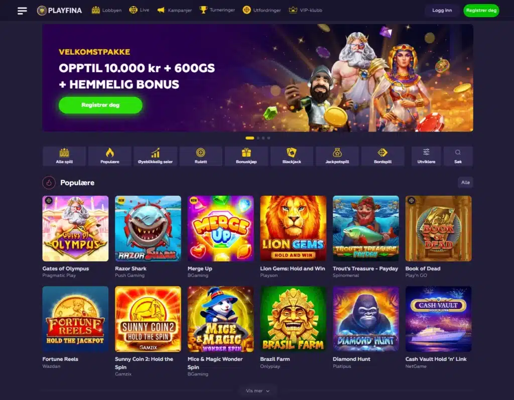 Playfina Casino forside