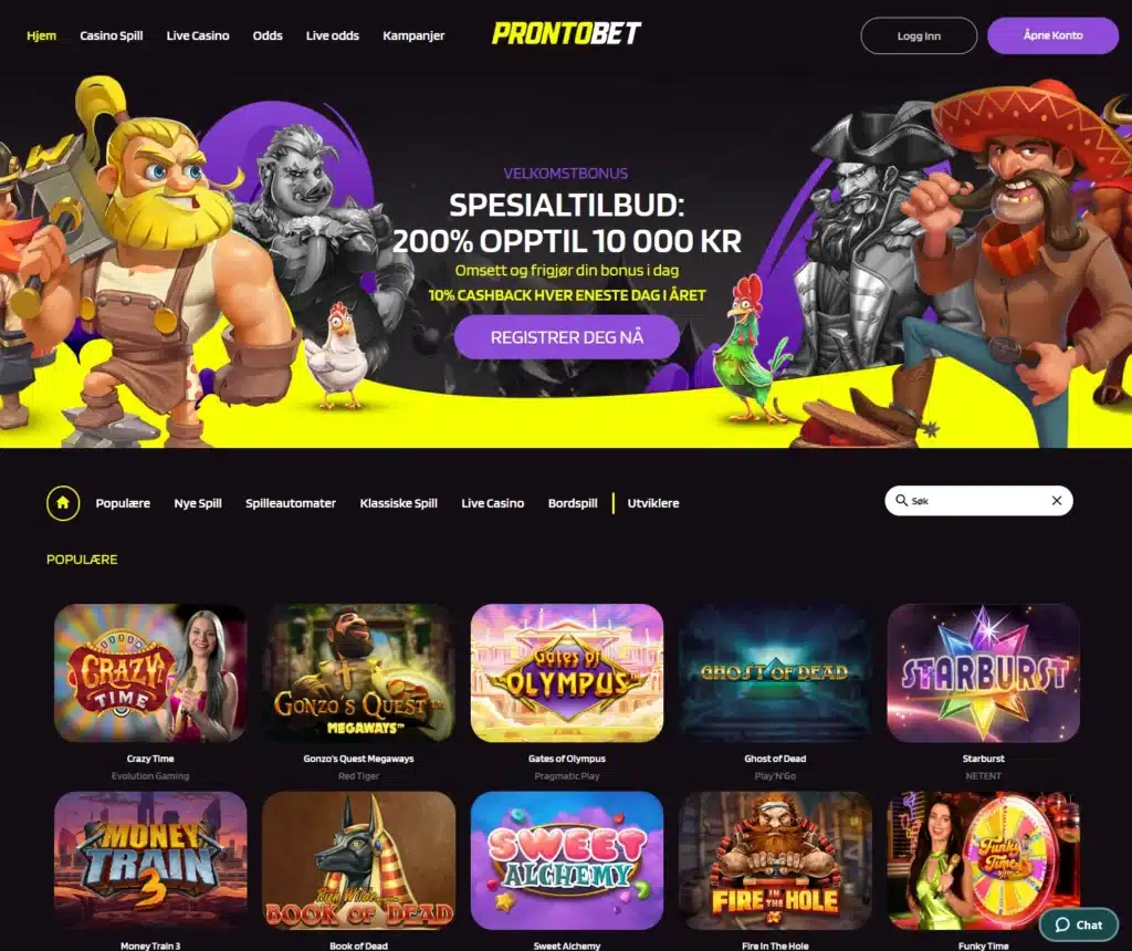 Prontobet Casino forside