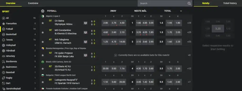 Live Odds hos Prontobet