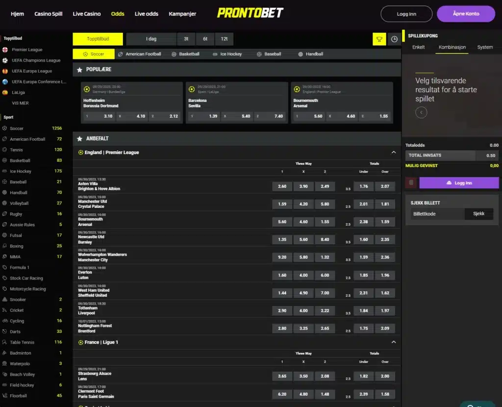 Sportsbetting hos Prontobet