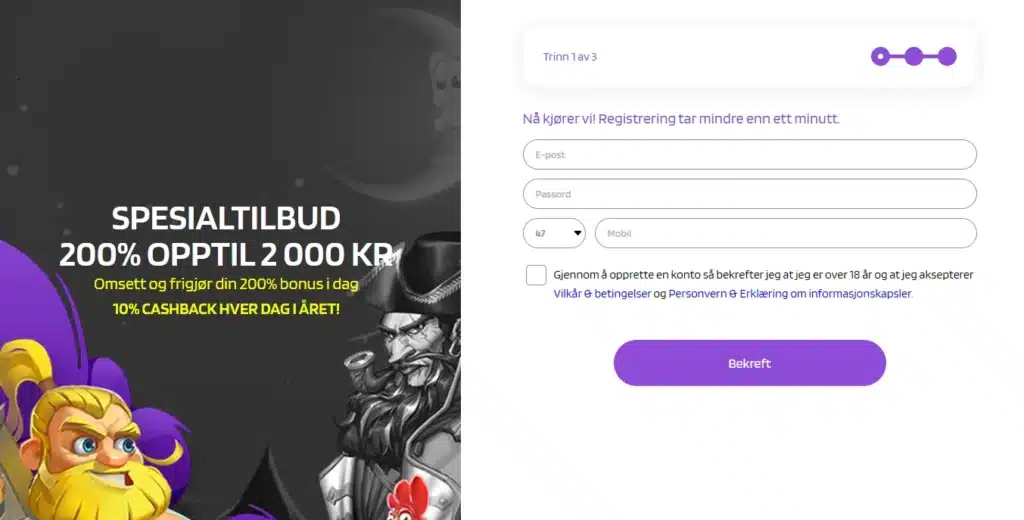 Registrer spillekonto hos Prontobet