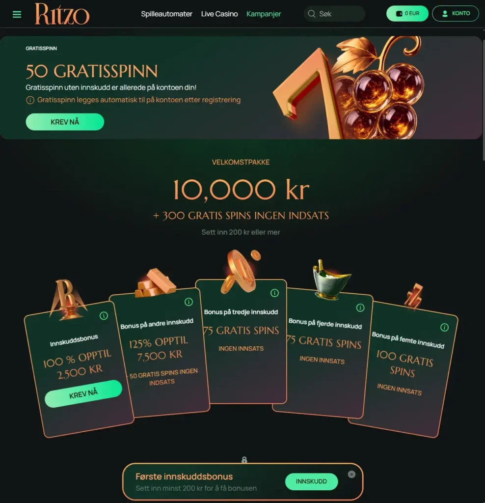 Ritzo Casino forside