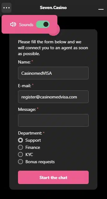 Seven Casino Kundeservice med døgnåpen Live Chat