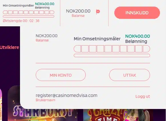 Slot Paradise Casino Velkomsttilbud opptil 2000 NOK Visuell Progresjon