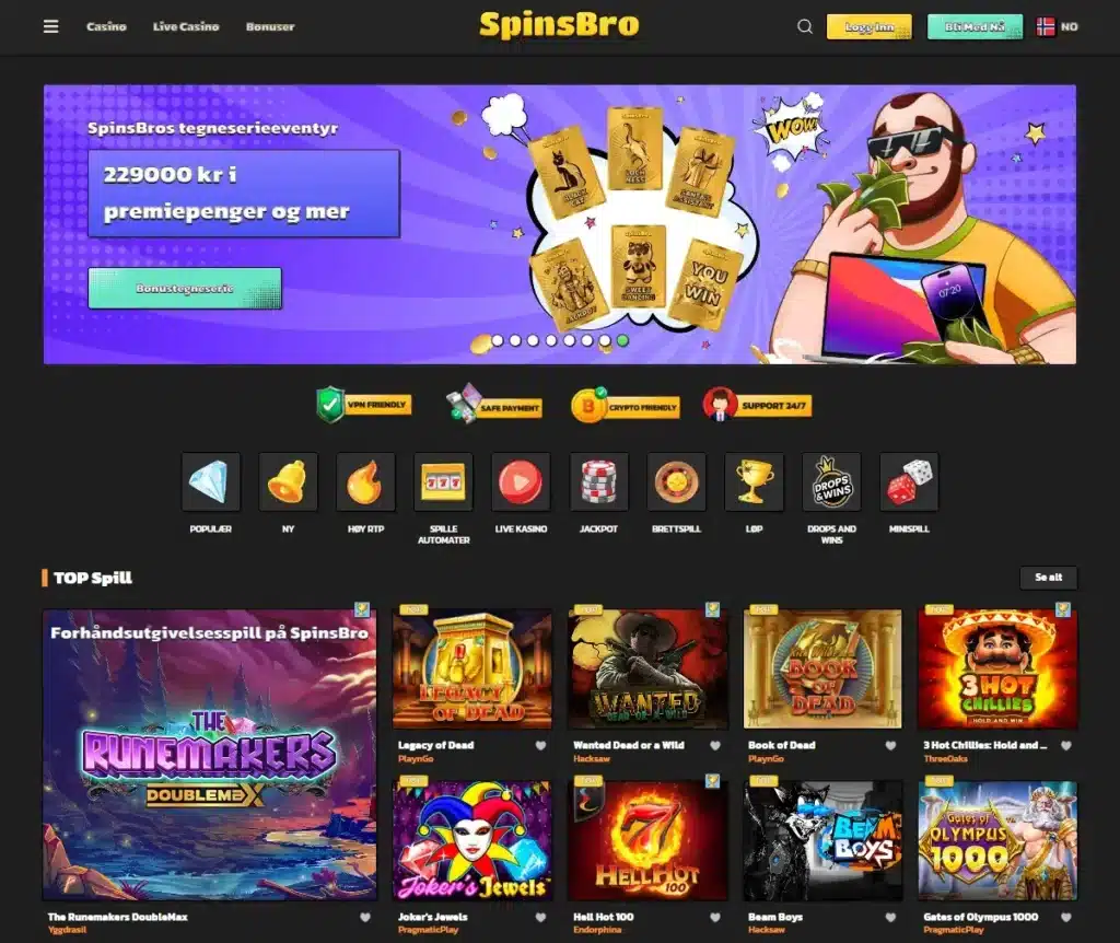 Spinsbro Casino forside