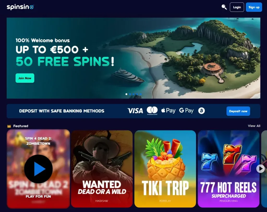 Spinsino Casino forside