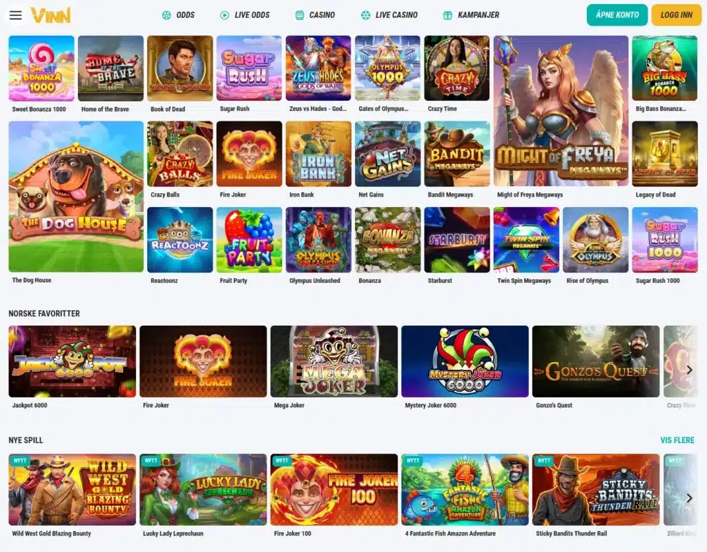 Oversikt over spilleautomater hos Vinn Casino