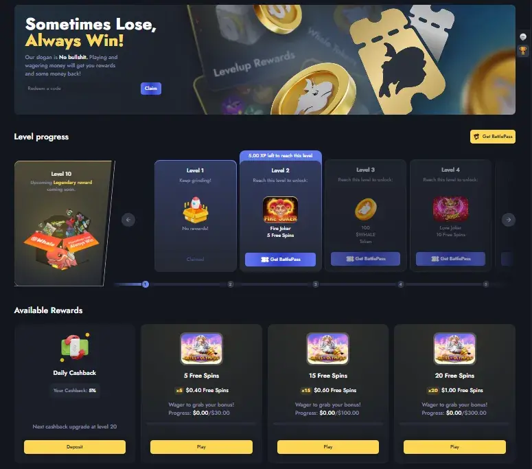 Whale Casino Battle Pass Rewards