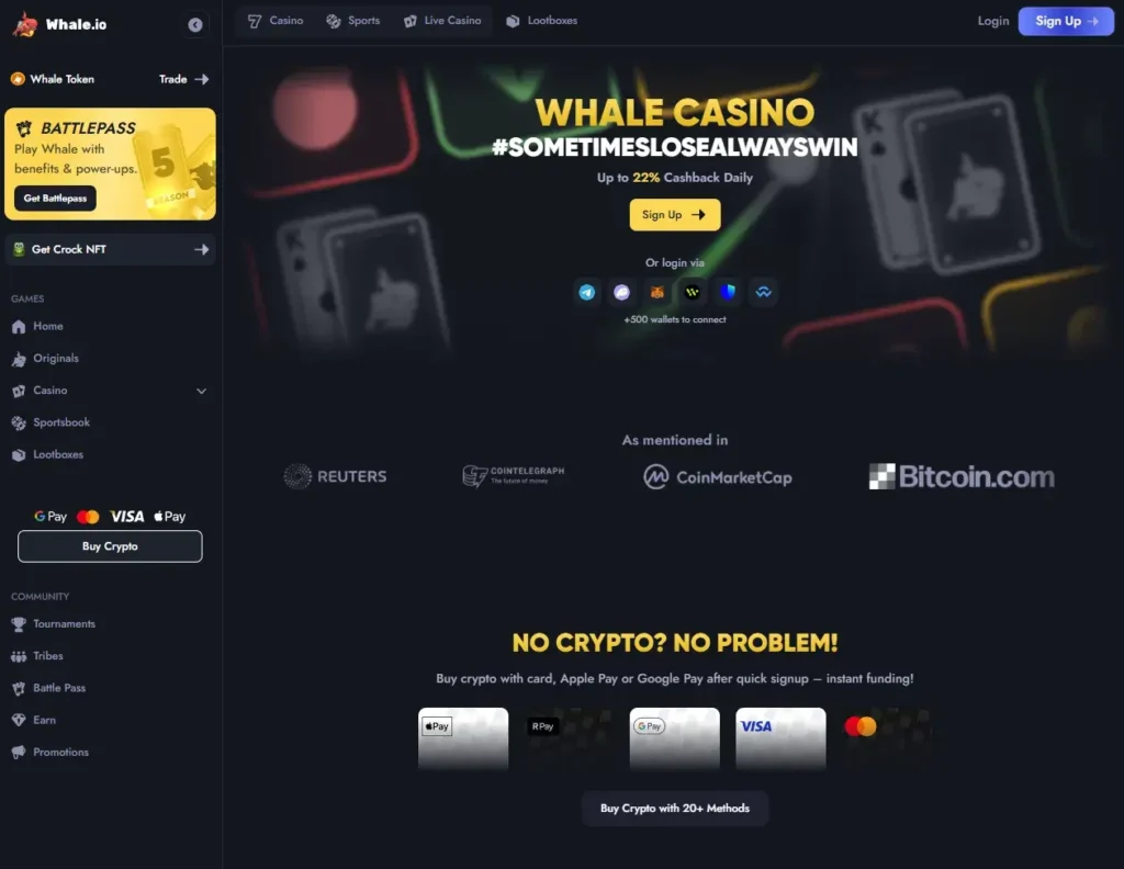 Whale.io Casino forside