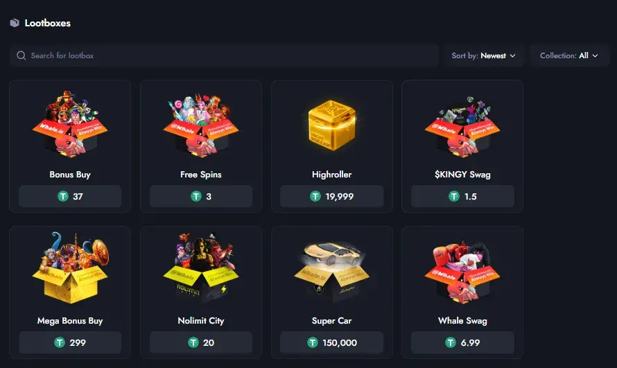 Whale Casino Loot box gevinster