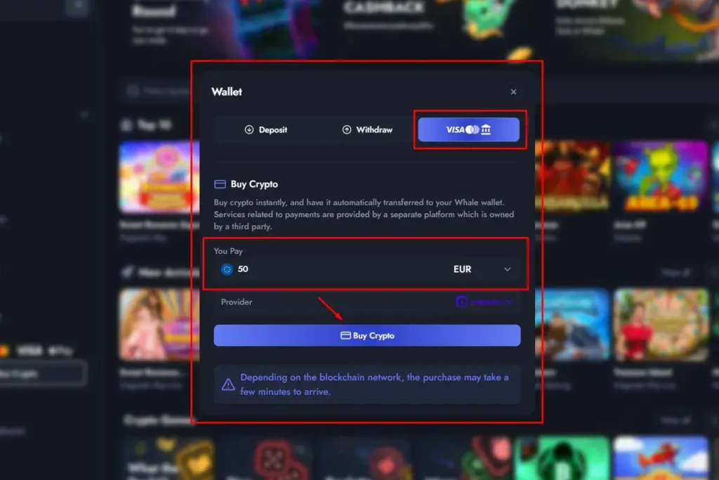 Whale.io Casino VISA innskudd