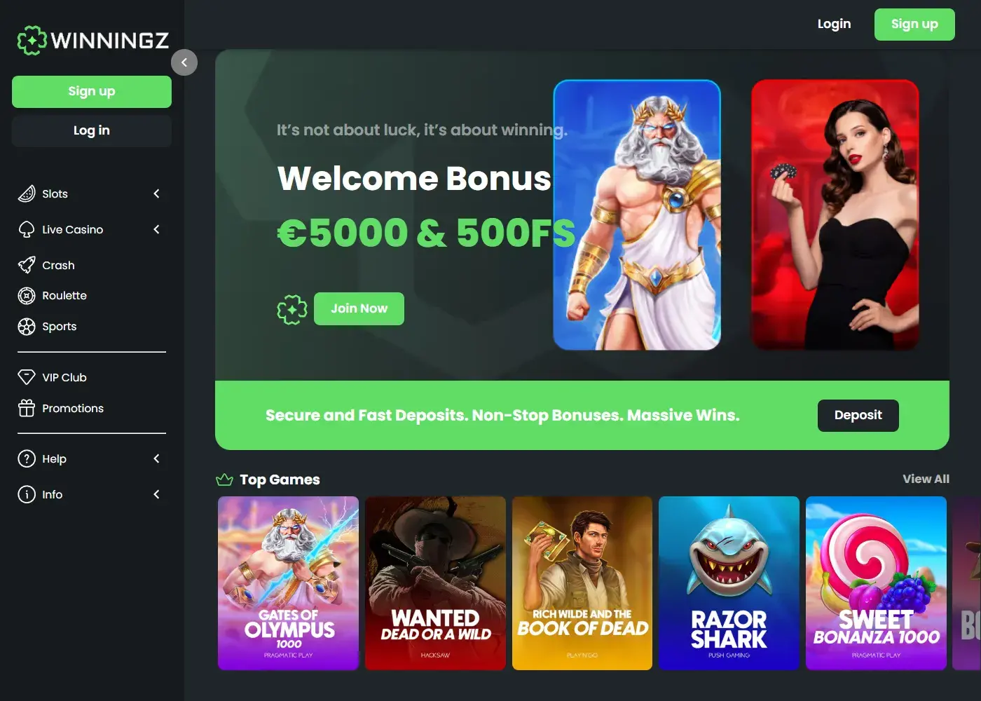 Winningz Casino forside