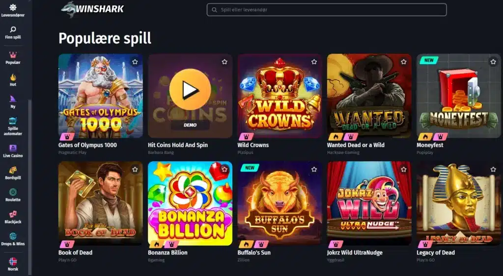 Winshark Casino forside