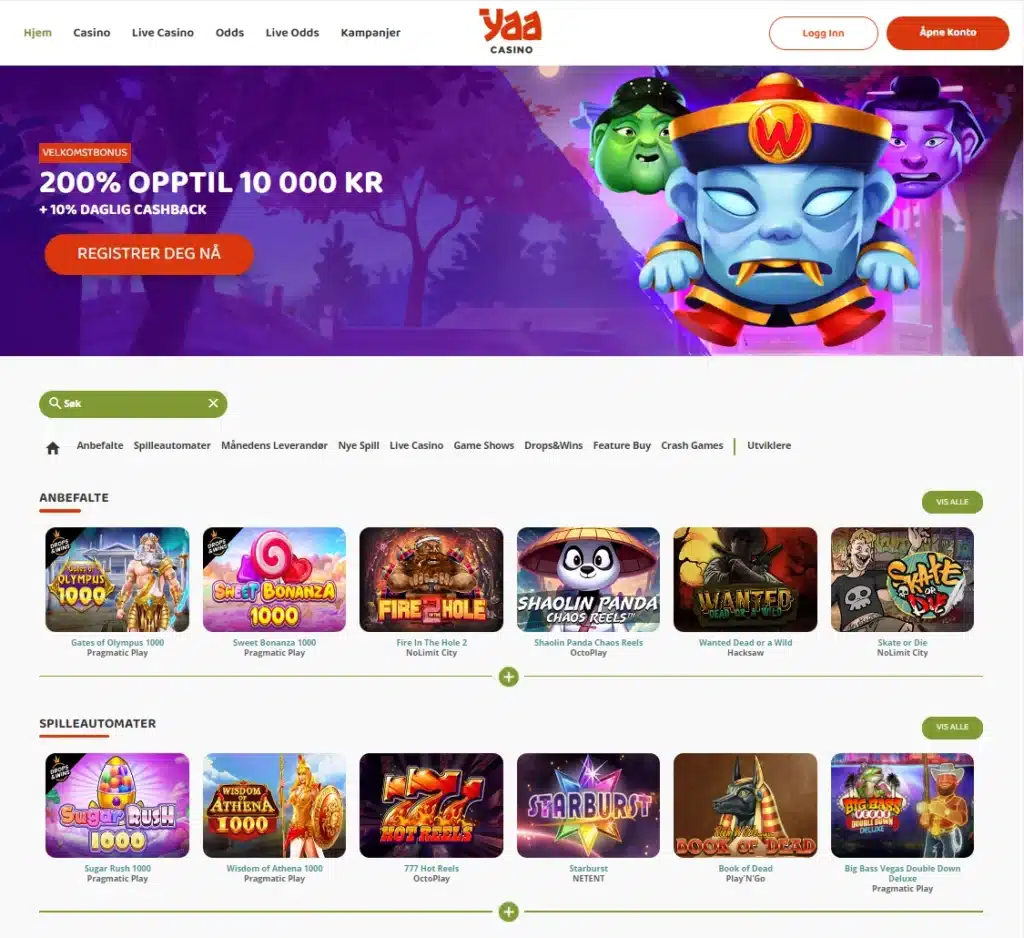 Yaa Casino forside