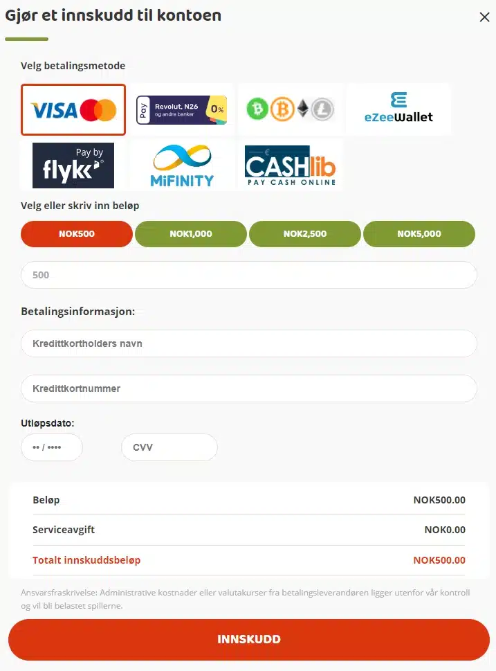 Yaa Casino innskuddsprosess VISA norsk bankid casinomedvisa.com