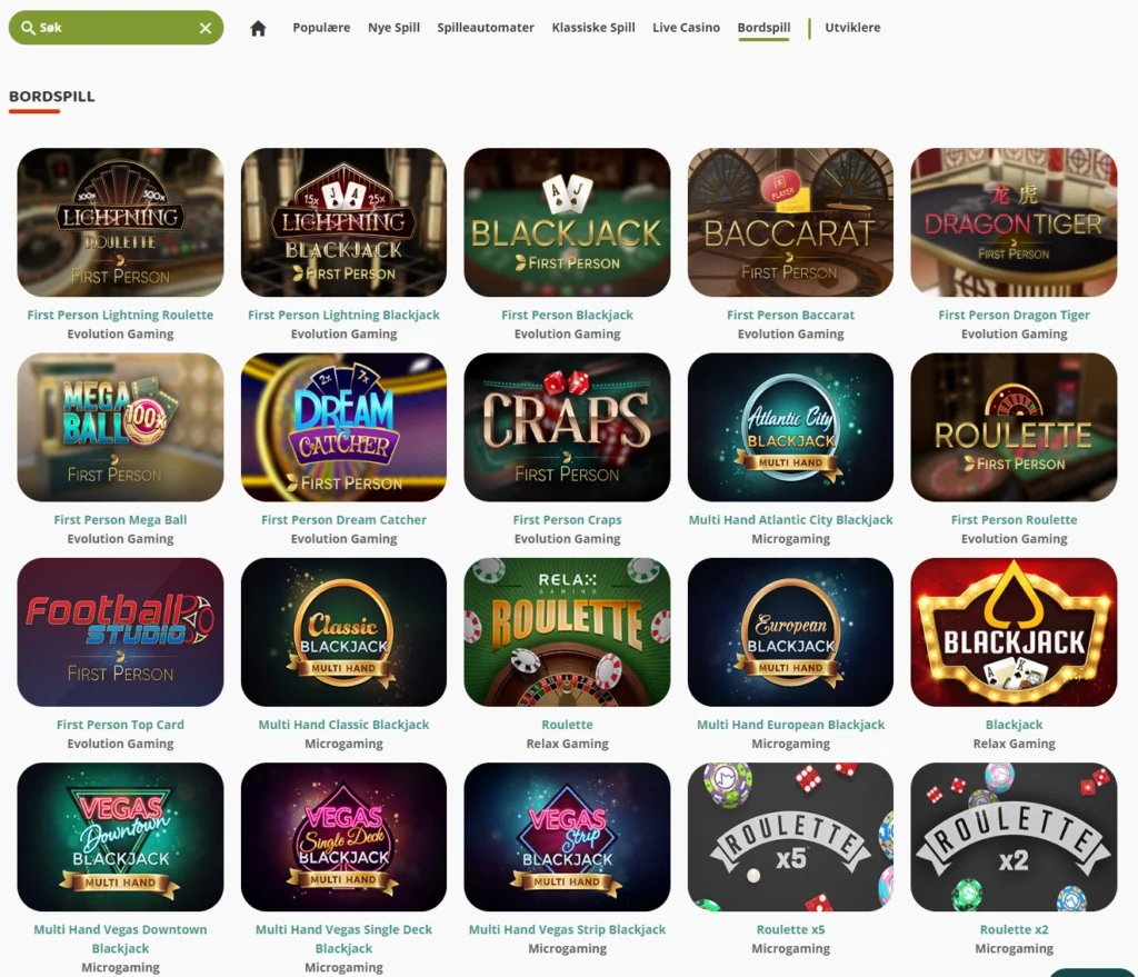 Bordspill hos Ya Casino