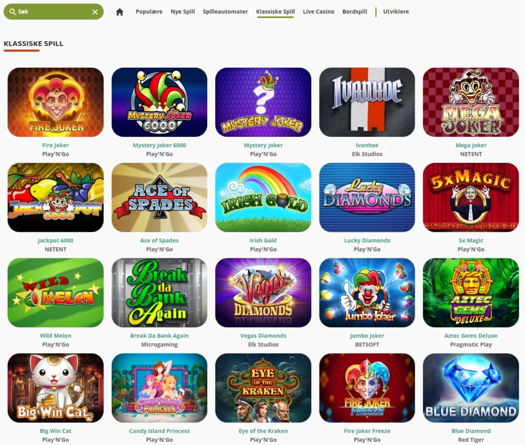 Norske klassiske favorittspill hos Yaa Casino