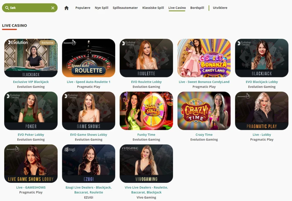 Live Casino-seksjonen til Ya Casino
