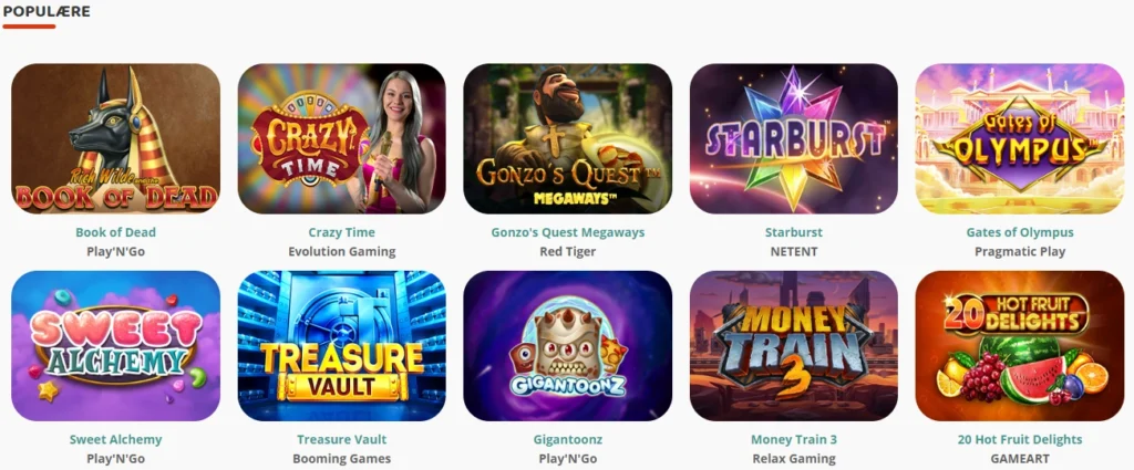 Spillutvalg Casinospill hos Yaa Casino. Populære spill