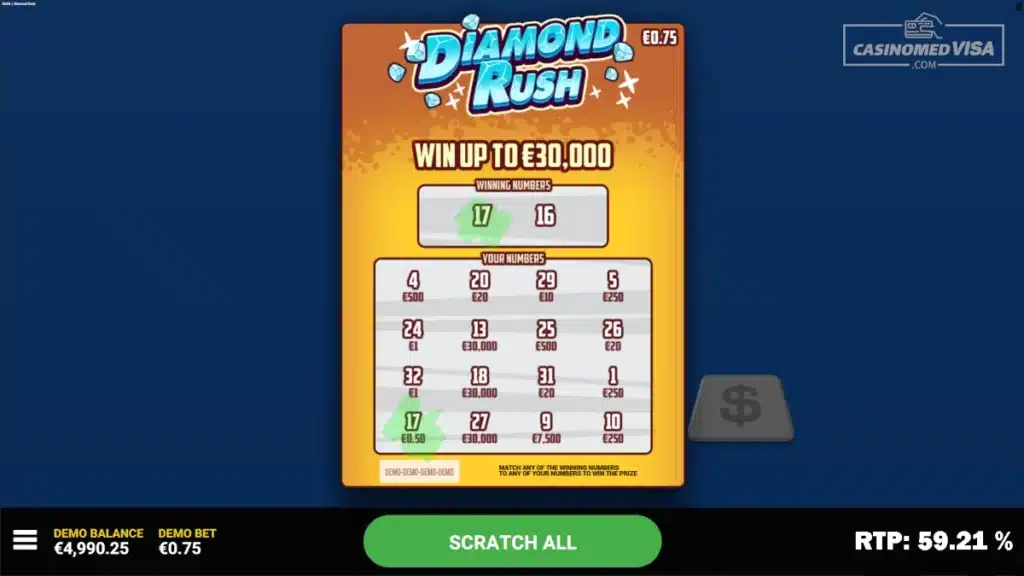 Diamond Rush skrapelodd - 30K RTP 59.21 - Hacksaw Gaming