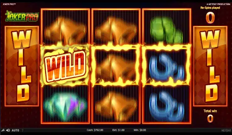 Joker Pro Re-Spins med låste wild-symboler på de midtre hjulene