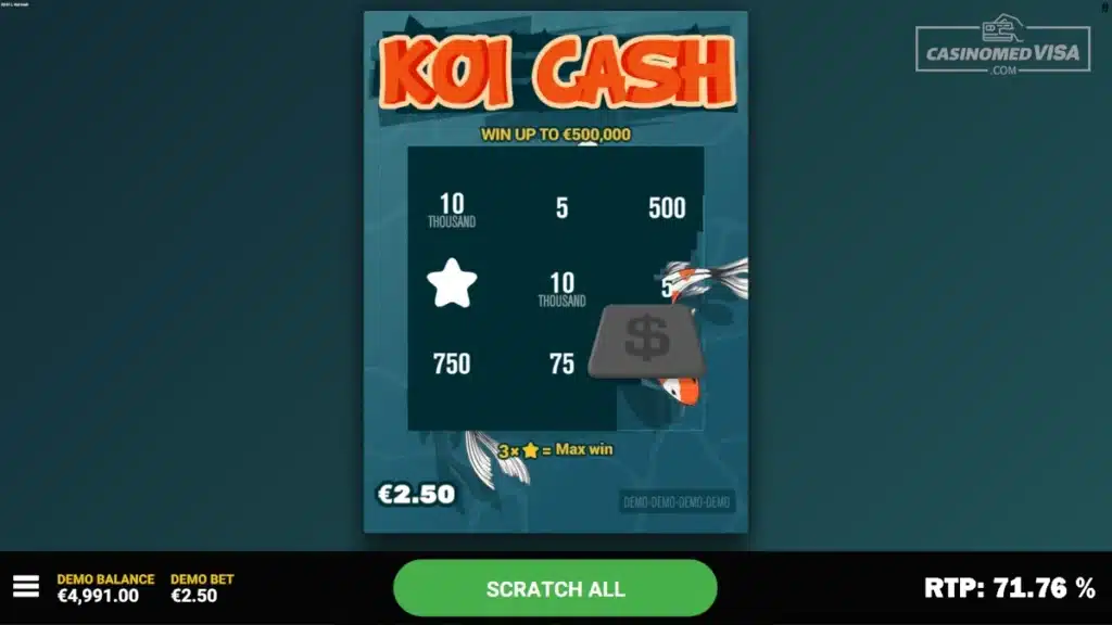 Koi Cash skrapelodd - 500K RTP 71.76 - Hacksaw Gaming