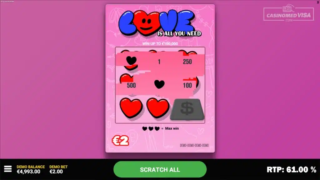 Love is All you Need skrapelodd - 100K RTP 61.00 - Hacksaw Gaming
