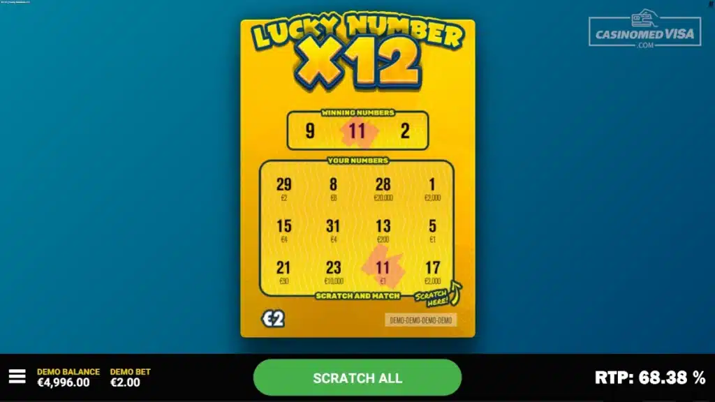 Lucky Number 12 skrapelodd - 150K RTP 68.38 - Hacksaw Gaming