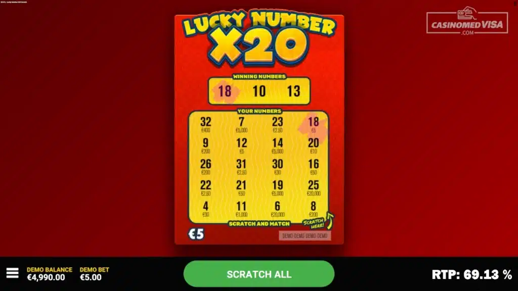 Lucky Number 20 skrapelodd - 400K RTP 69.13 - Hacksaw Gaming