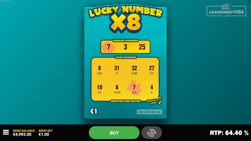 Lucky Number 8 skrapelodd - 75K RTP 64.40 - Hacksaw Gaming