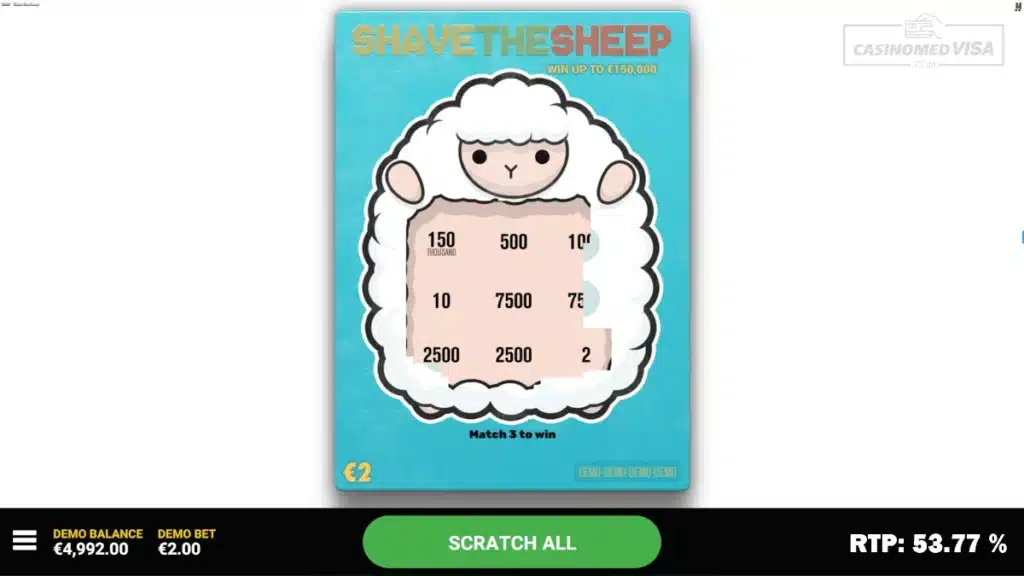 Shave the Sheep skrapelodd - 150K RTP 53.77 - Hacksaw Gaming