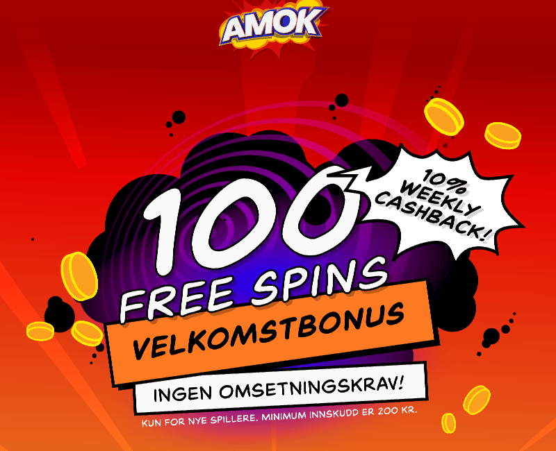 Amok Casino Casino Bonus 100 omsetningsfrie gratisspinn Cashback